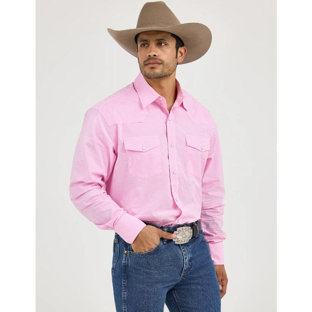 Wrangler Bucking Cancer Men's Medium Pink Western Snap Shirt